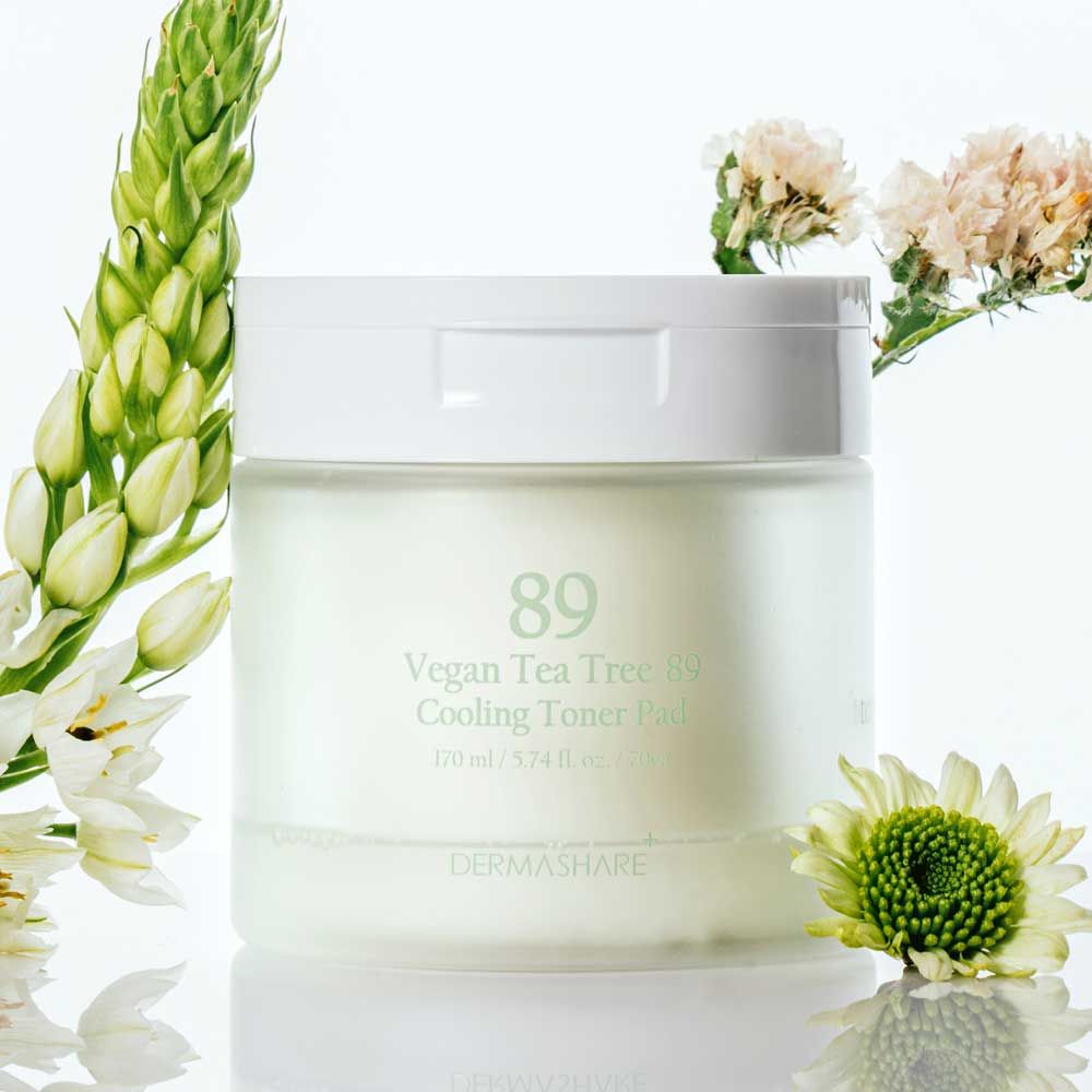 DERMASHARE Vegan Tea Tree 89 Cooling Toner Pad 70 Sheets Sensitive Skin Trouble Care _ Made in Korea